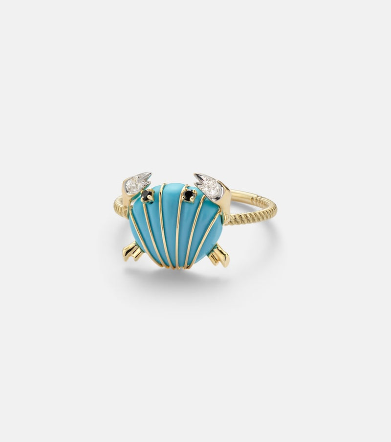 Yvonne Leon Crabe Coquillage 9kt gold ring with gemstones