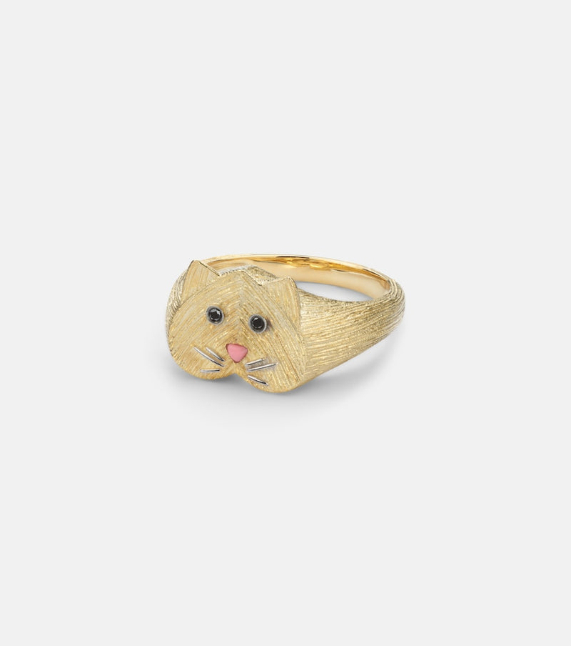 Yvonne Leon Chevaliere Chaton Mini 9kt gold ring with black diamonds