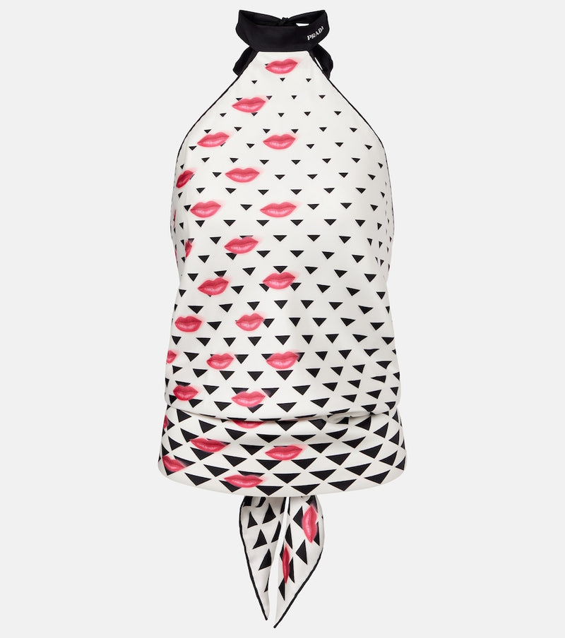 Prada Printed silk twill halterneck top