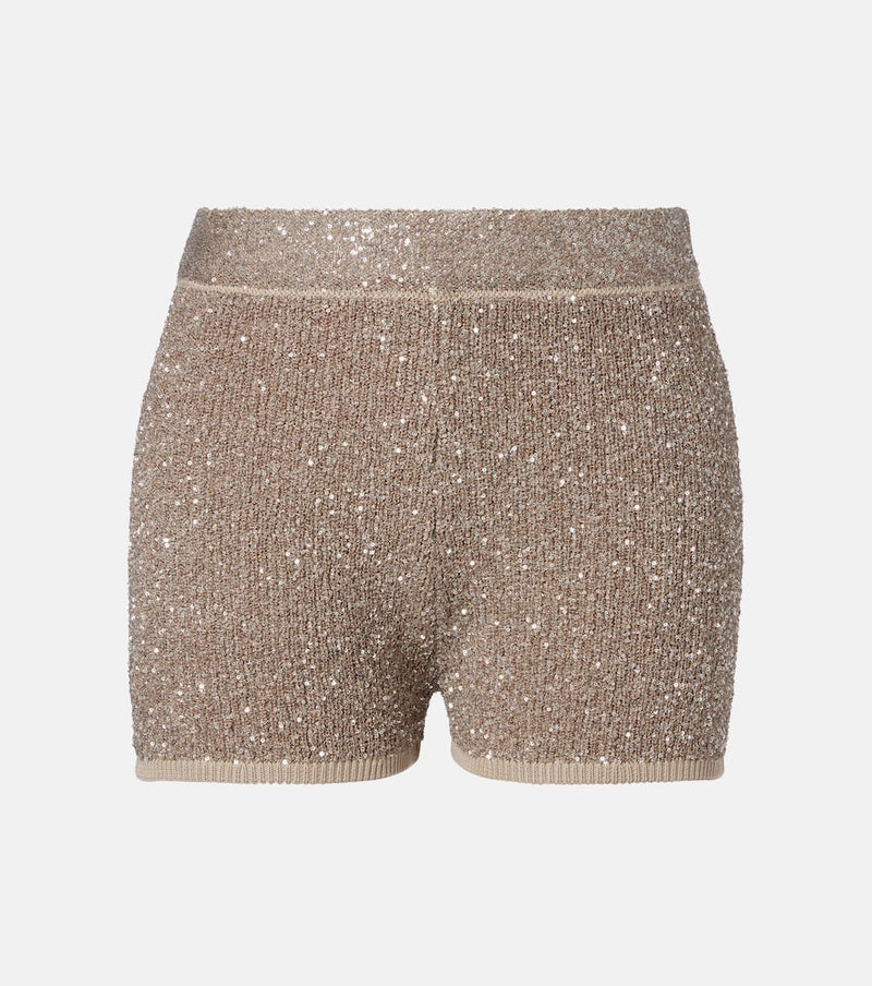 Brunello Cucinelli Sequined ribbed-knit cotton shorts