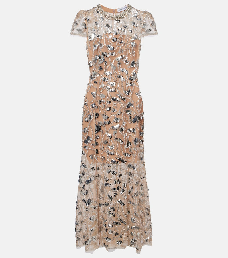 Self-Portrait Sheer sequined cocktail dress in Silver