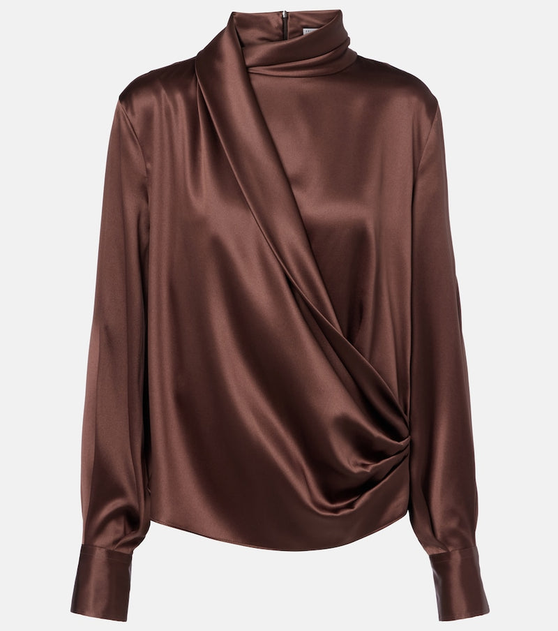 Brunello Cucinelli Draped silk-blend satin blouse