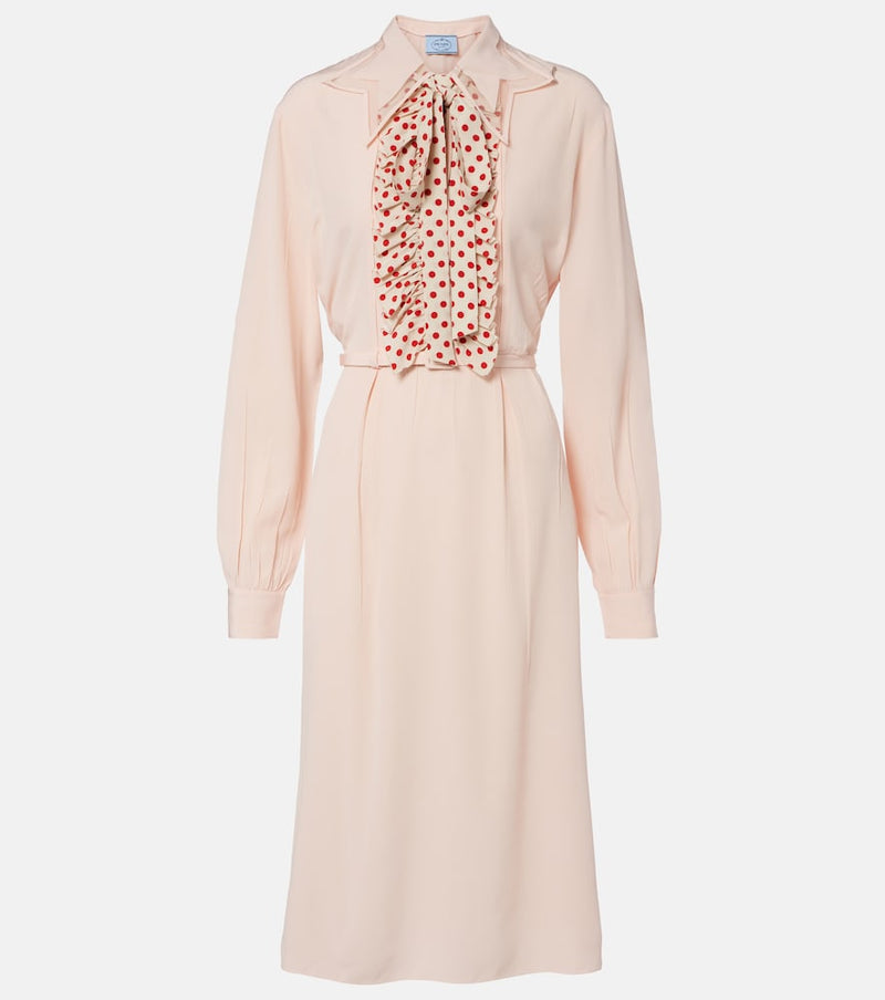 Prada Belted polka-dot silk midi dress in Pesco