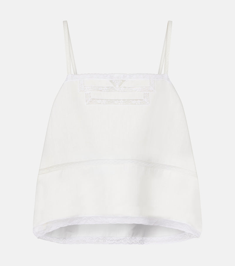 Prada Lace-trimmed linen top