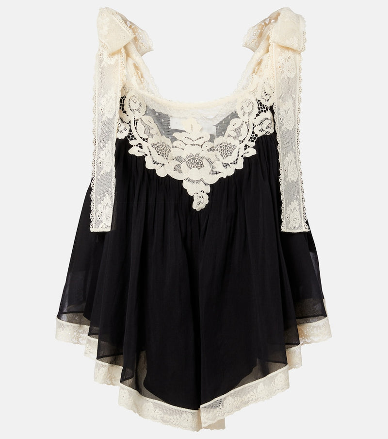 Zimmermann Roselight lace-trimmed cotton and silk top