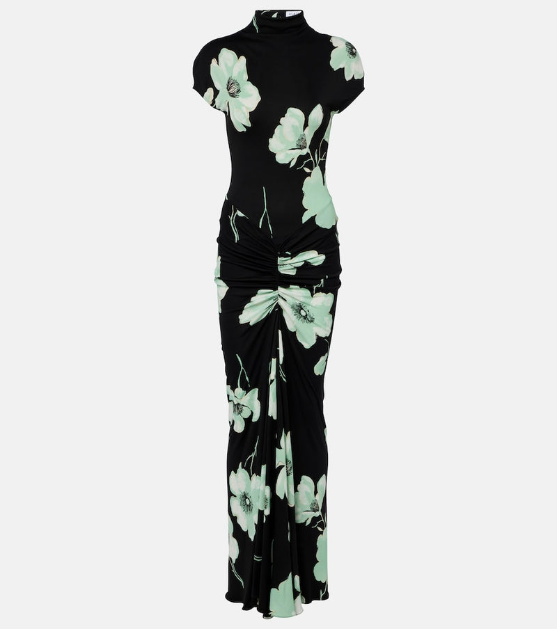 Alaïa Floral ruched jersey maxi dress in Noir