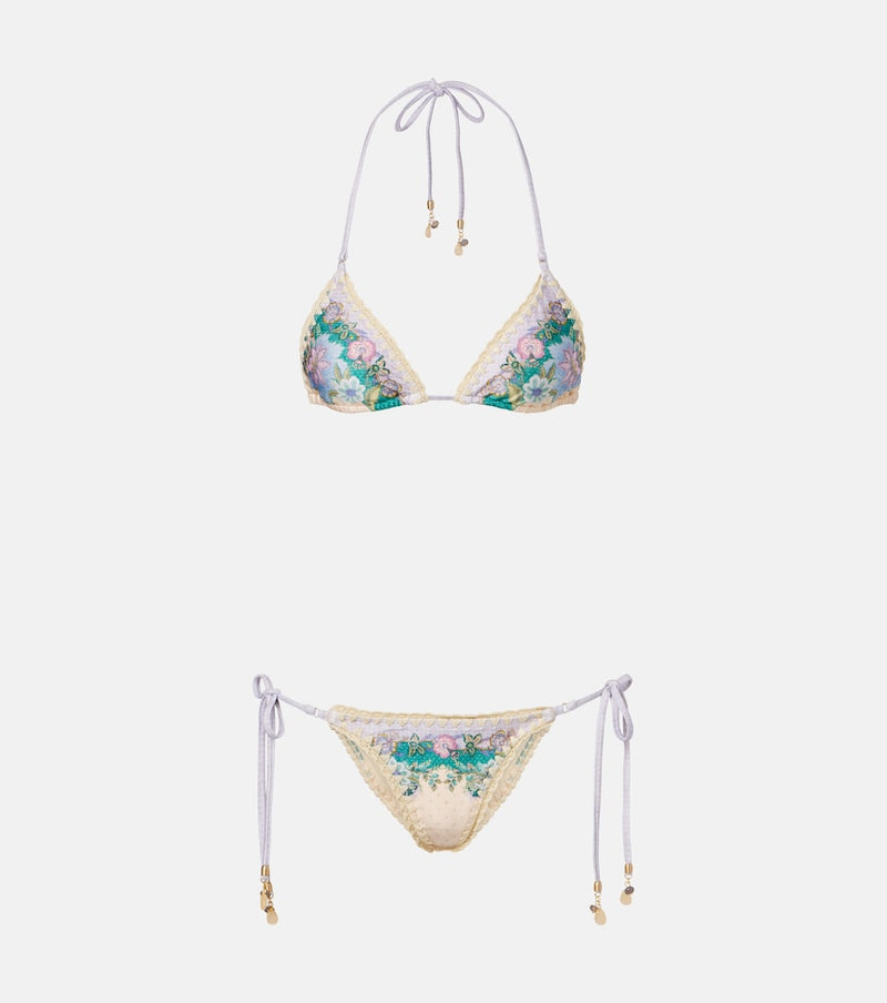 Zimmermann Indra floral metallic-effect bikini in Cream Scarf Floral