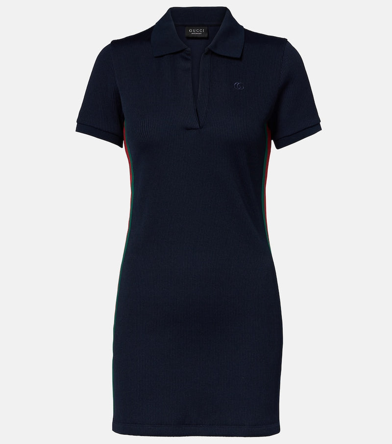 Gucci Web Stripe ribbed-knit jersey polo dress