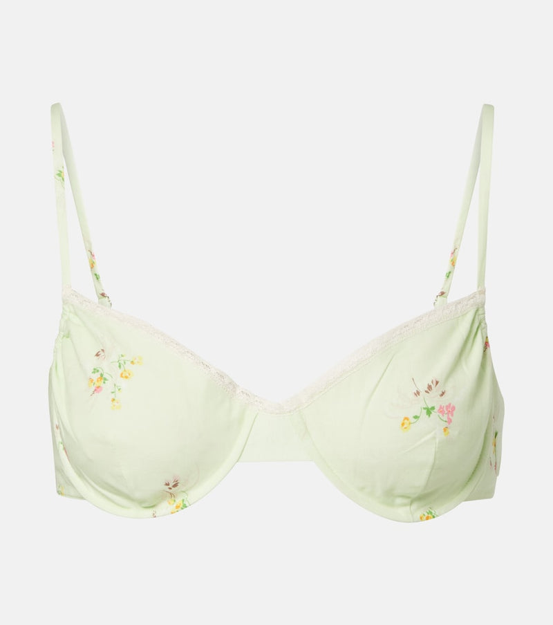 Prada Floral lace-trimmed cotton bra top