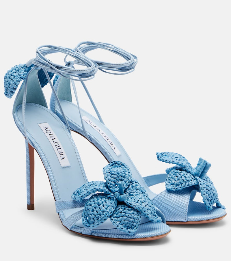 Aquazzura Calypso leather-trimmed raffia sandals