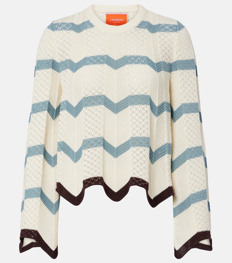 La DoubleJ Chevron crochet cropped cotton sweater