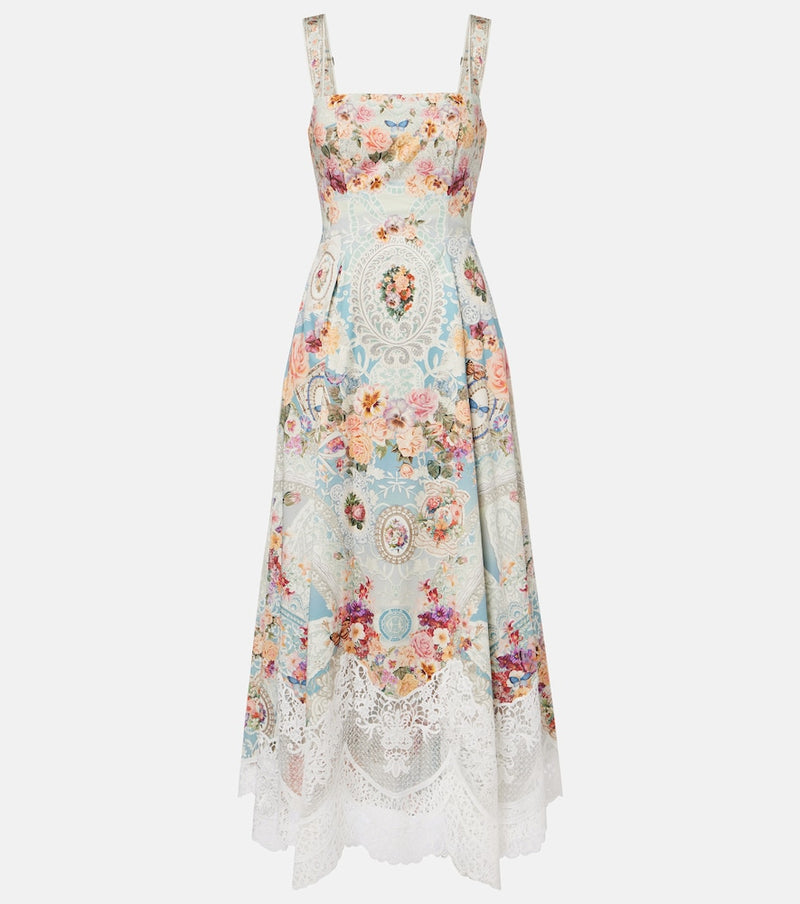 Camilla Printed lace-trimmed cotton midi dress in A Taste For Lace