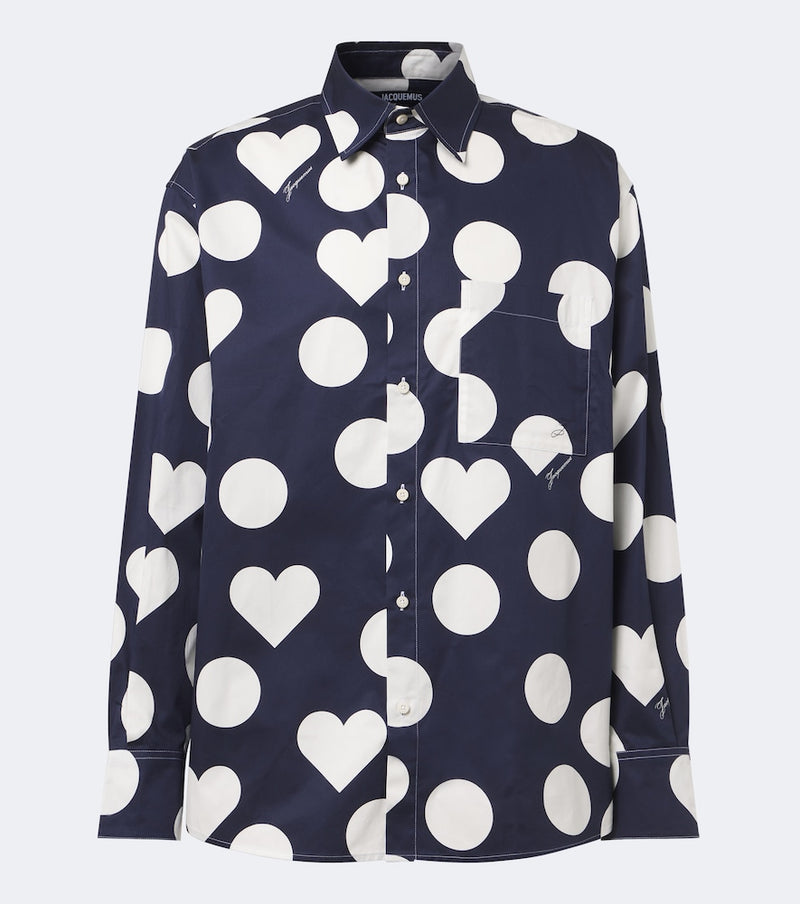 Jacquemus Camargue polka-dot cotton poplin shirt in Print Dots Heart Navy