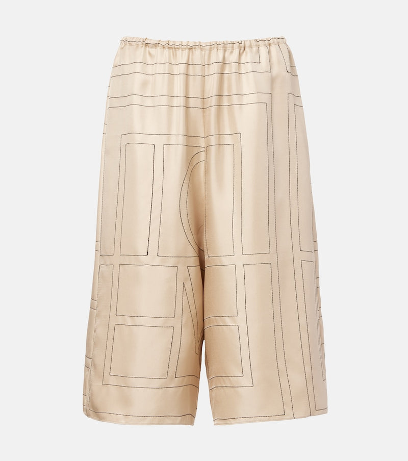Toteme Embroidered silk satin Bermuda shorts
