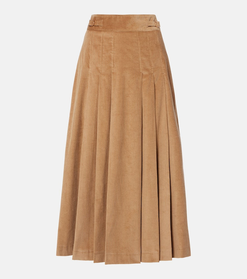 Gabriela Hearst Wesley pleated cotton corduroy midi skirt