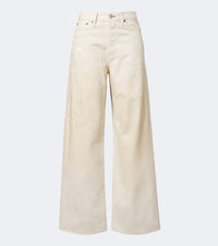 Acne Studios Distressed leather-trimmed wide-leg jeans