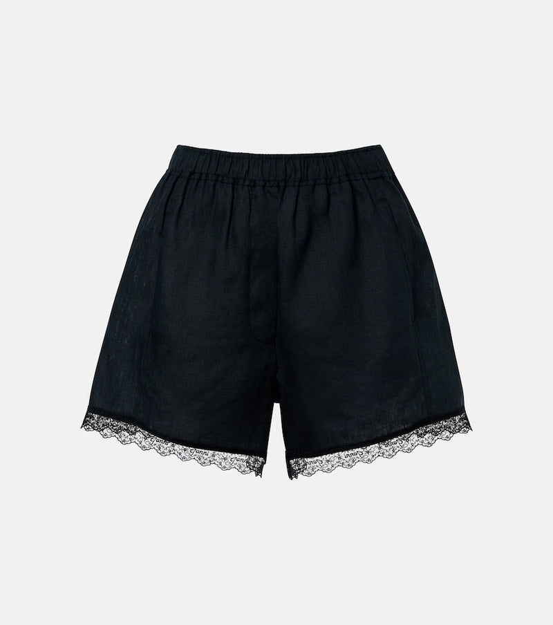Ganni Lace-trimmed linen shorts