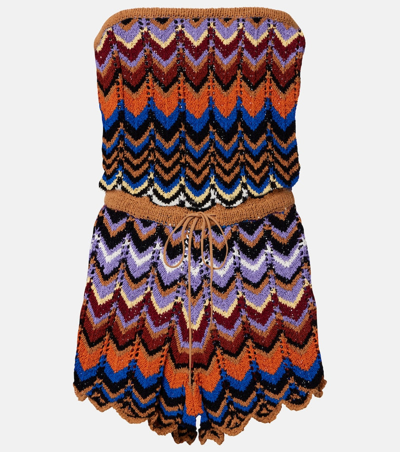 Faithfull Azul crochet cotton-blend romper in Cadaques Stripe