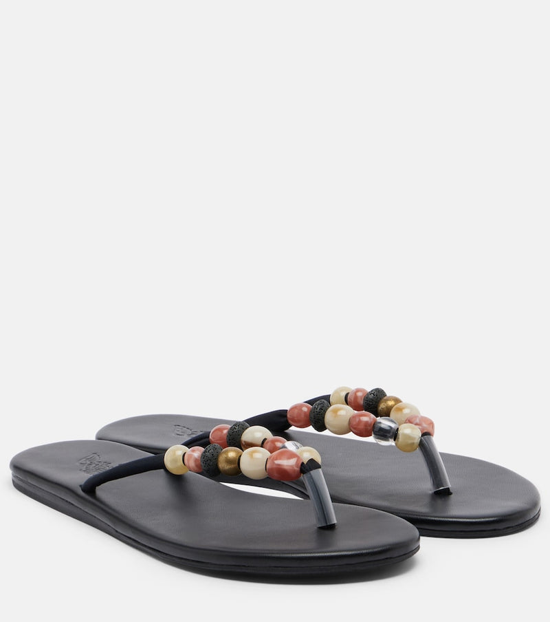 Ancient Greek Sandals Saionara beaded leather thong sandals in Black