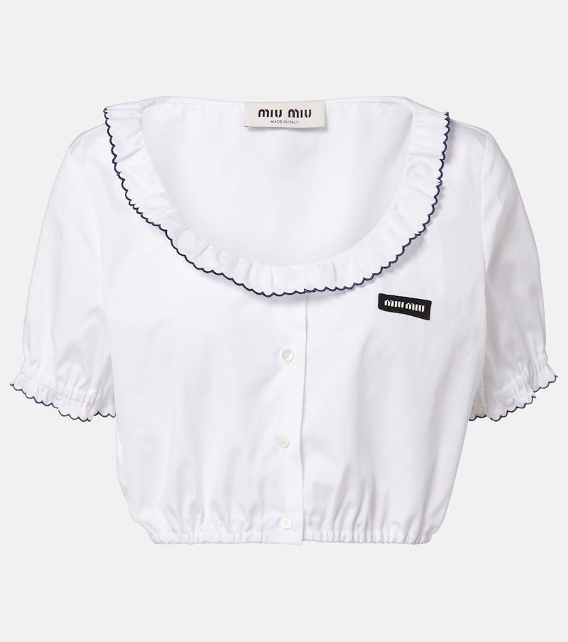 Miu Miu Scalloped cotton poplin crop top