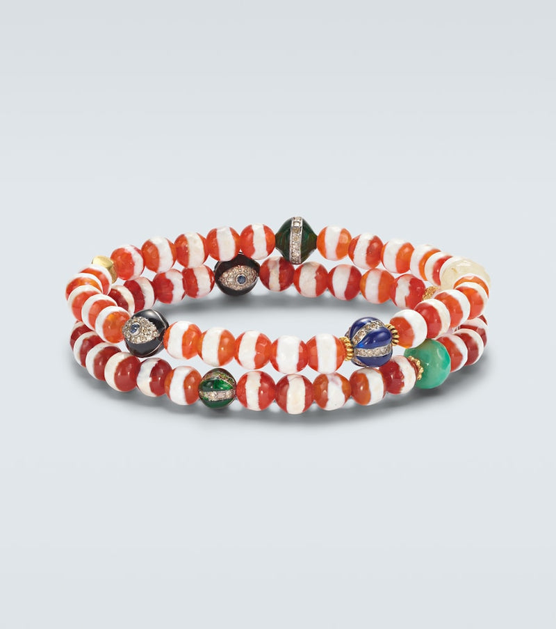 Ileana Makri Set of 2 18kt gold and sterling silver beaded bracelets with gemstones