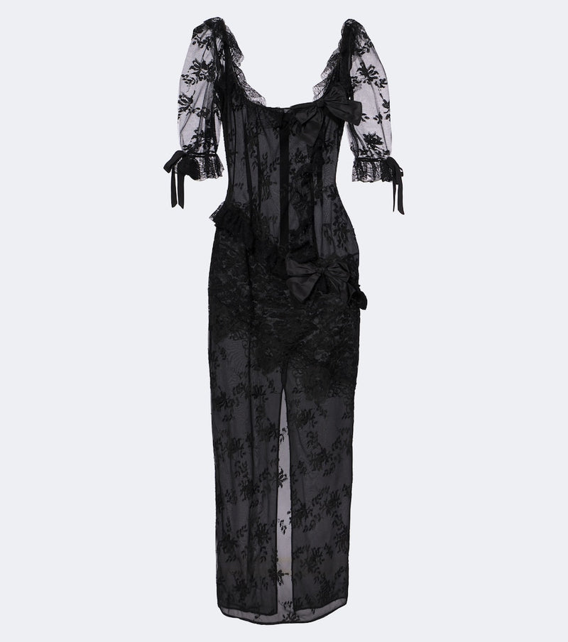 Alessandra Rich Bow-detail cotton-blend lace midi dress