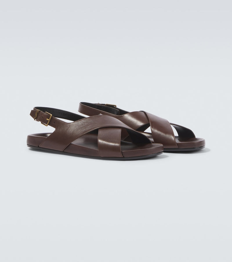 Saint Laurent Helios Cassandre leather sandals in Paris Brown(Palladio Black)