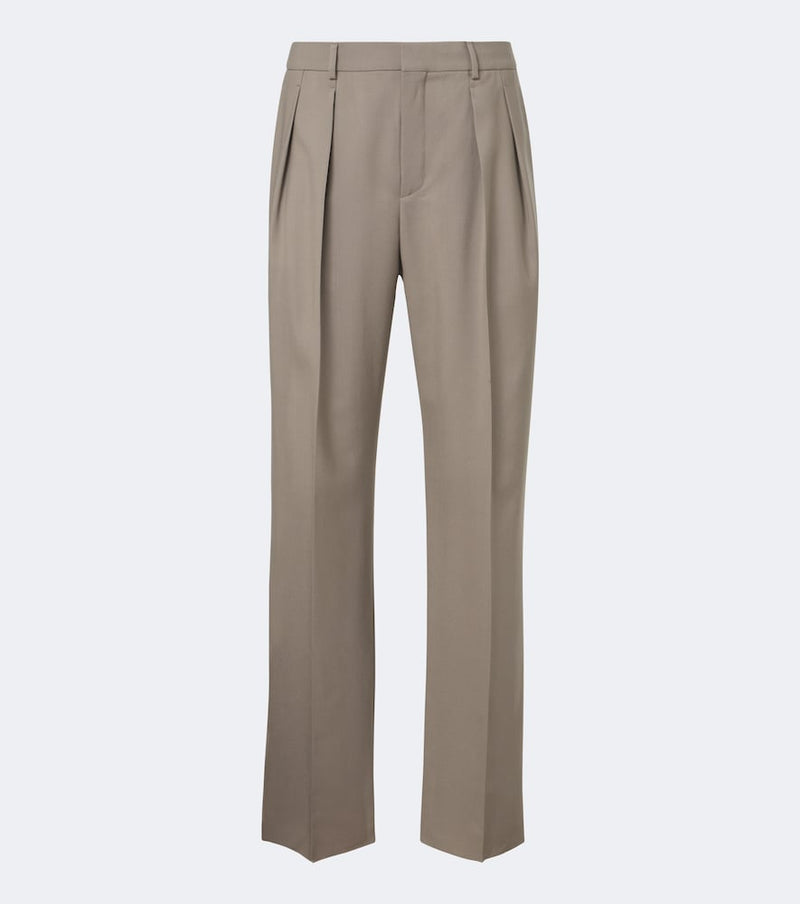 Saint Laurent Pleated wool and mohair straight pants in Taupe
