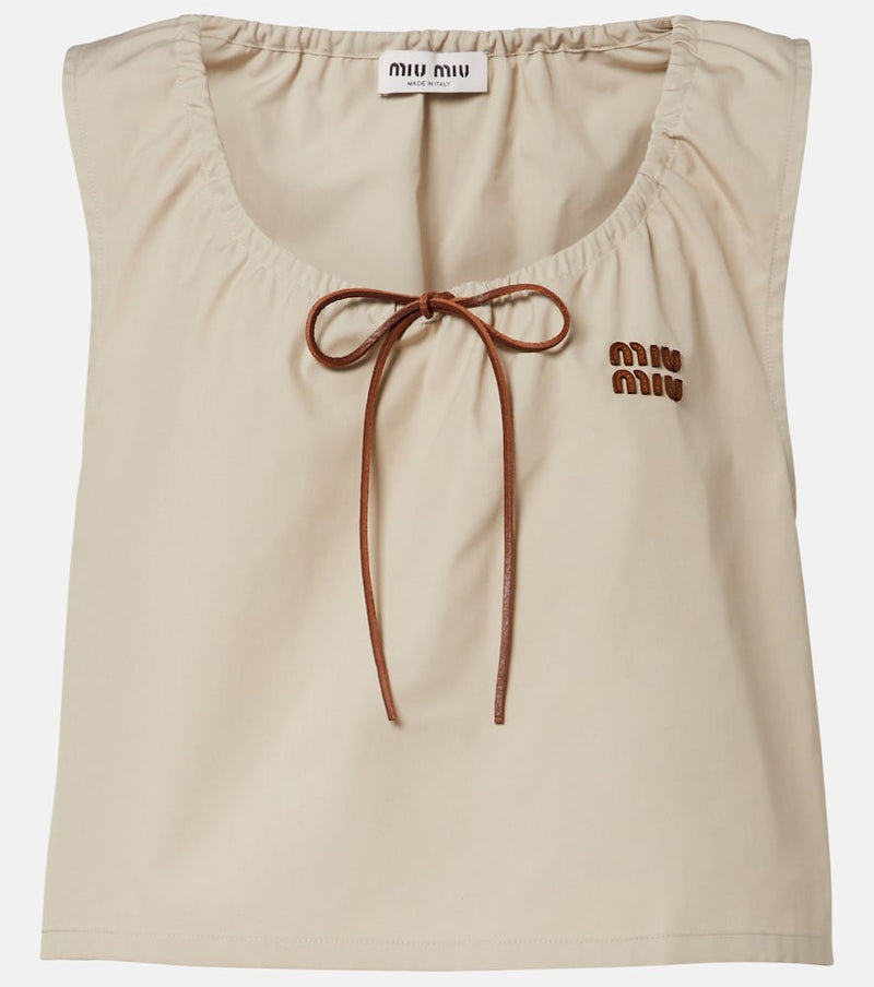 Miu Miu Leather-trimmed cotton-blend crop top