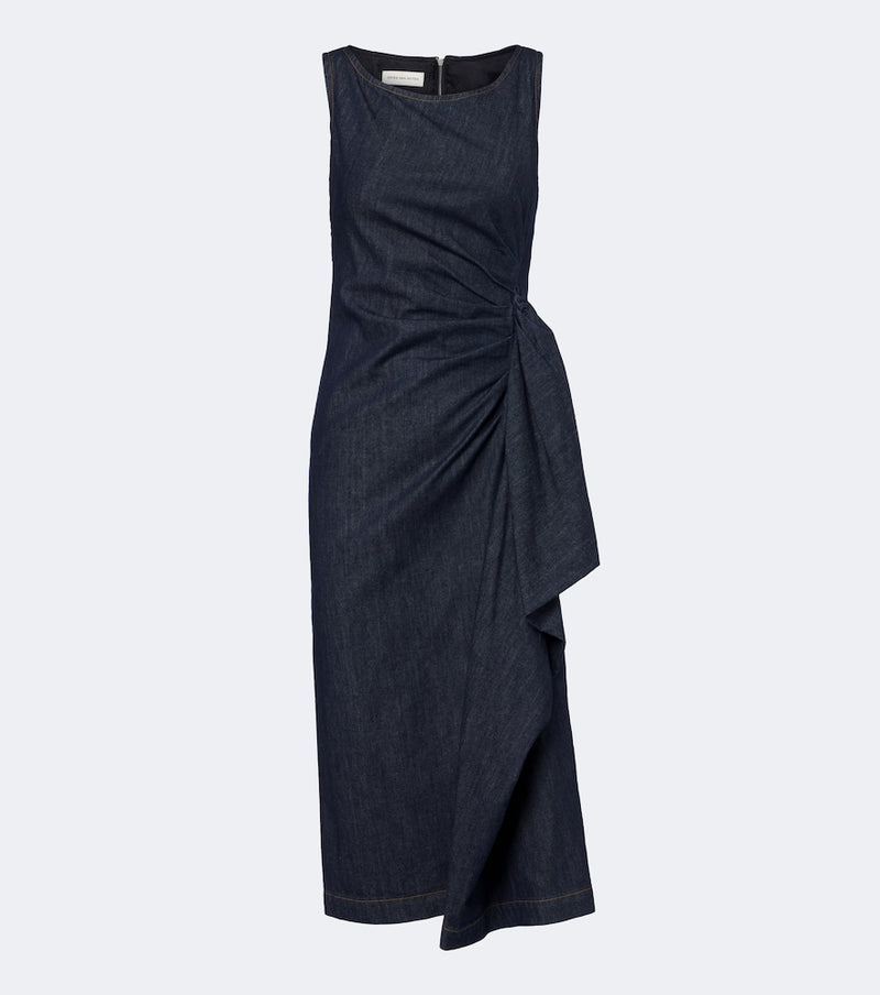 Dries Van Noten Draped denim midi dress
