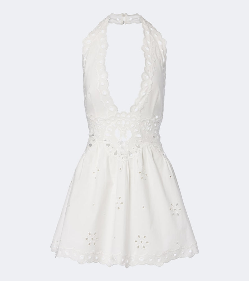 Retrofête Broderie anglaise cotton-blend minidress in Ivory