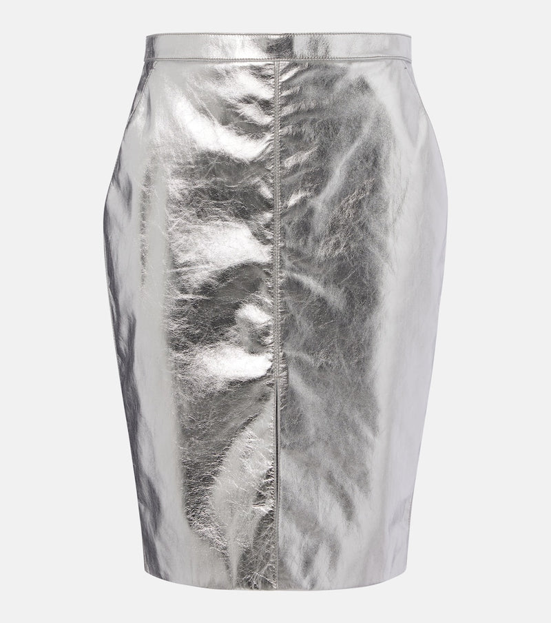 Saint Laurent Metallic leather pencil skirt