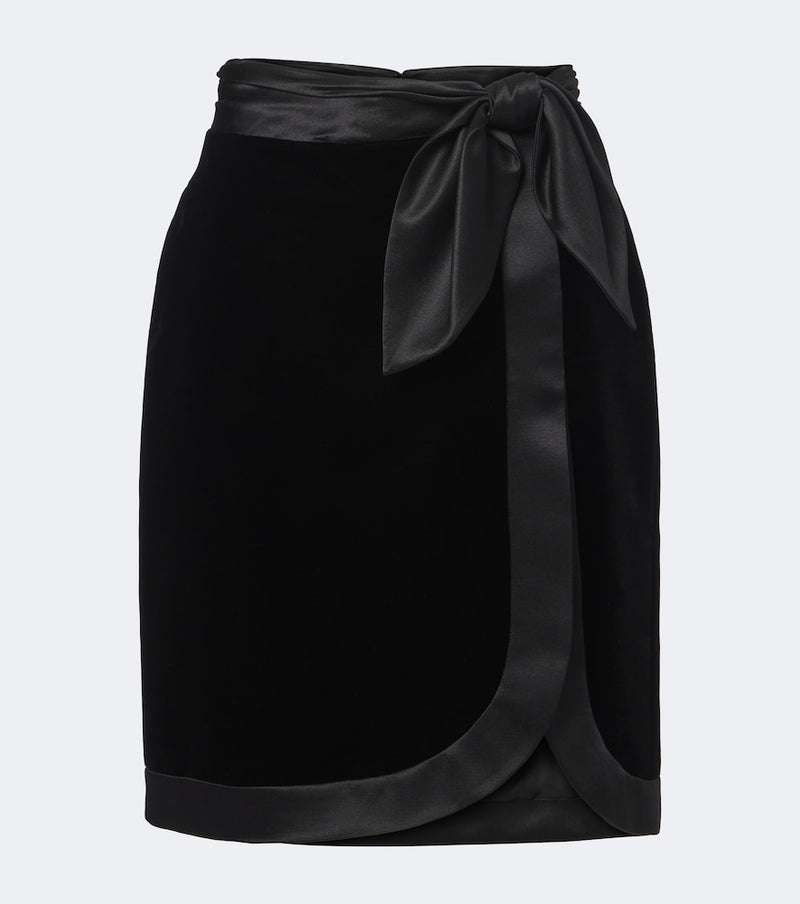 Saint Laurent Silk-trimmed velvet wrap skirt