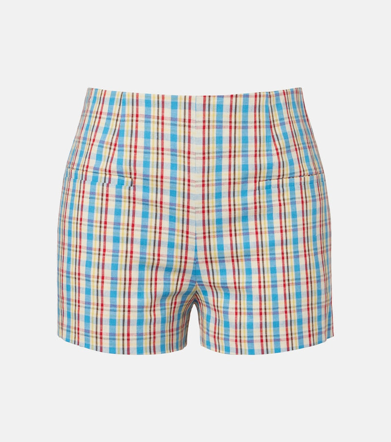 Faithfull Aurora checked cotton and linen shorts
