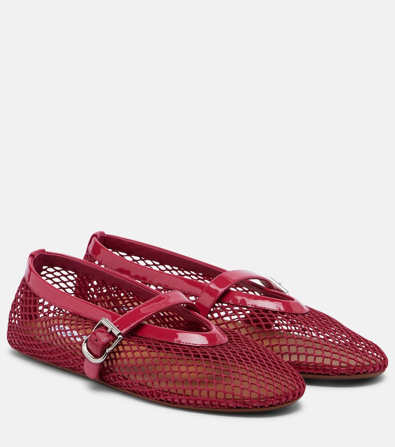 Alaia Leather-trimmed fishnet Mary Jane flats