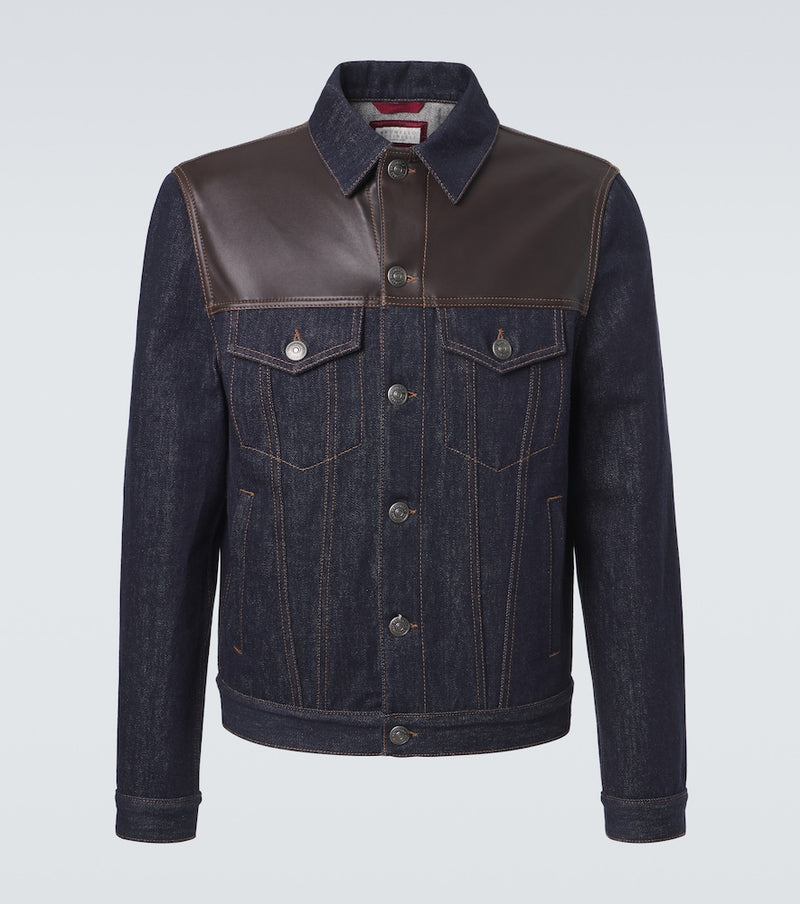 Brunello Cucinelli Leather-paneled denim jacket