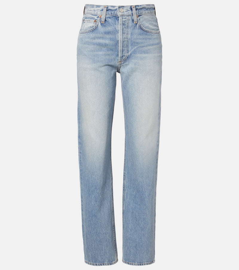 Agolde Kelly straight jeans — light-wash straight-leg denim, flat front view