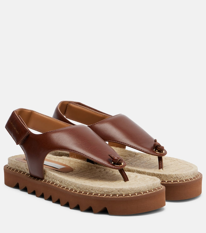 Stella McCartney Gaia thong sandals — brown thong sandals with woven platform sole and ankle strap
