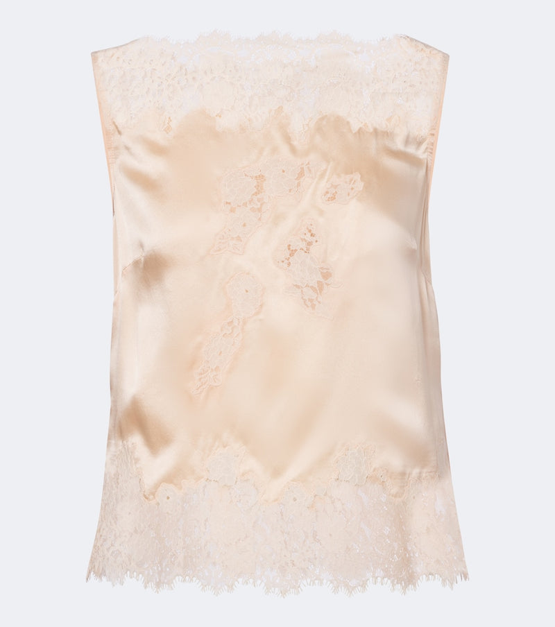 Doen Viviane lace-trimmed silk satin top