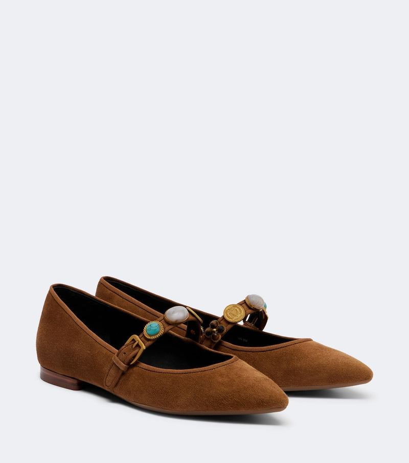 Veronica Beard Embellished suede Mary Jane flats