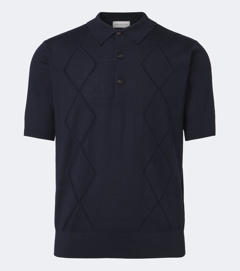 Dries Van Noten Argyle open-knit wool polo shirt