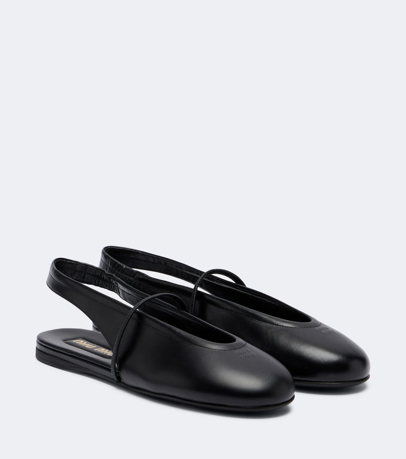 Miu Miu Leather slingback flats — black leather pair with round toe and slingback strap detail