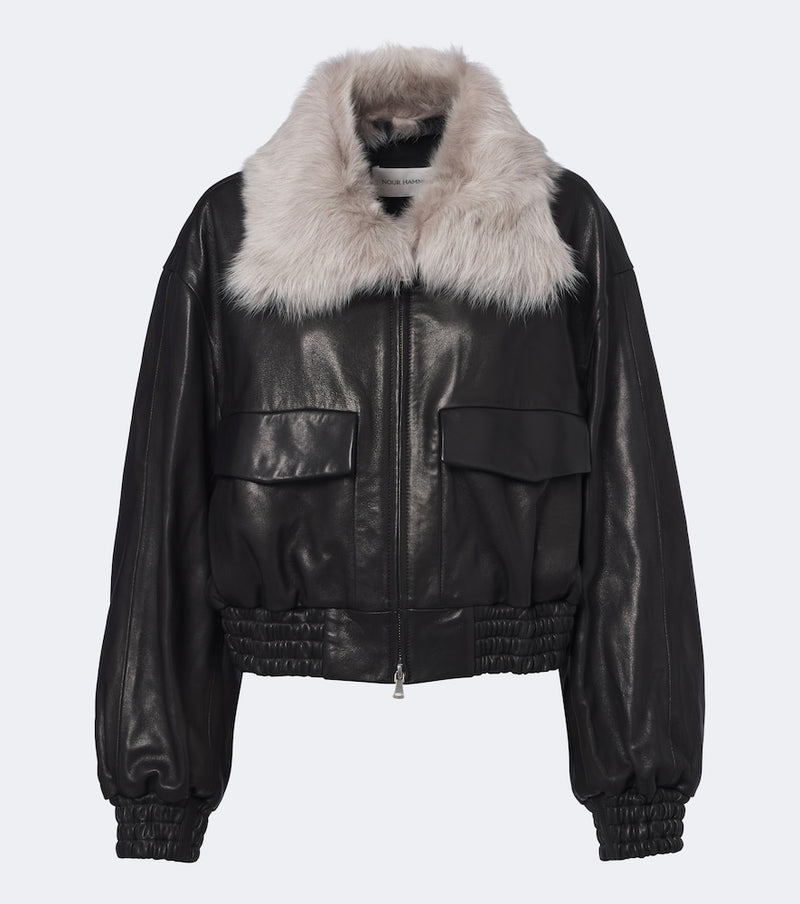 Nour Hammour Shearling-trimmed leather blouson jacket