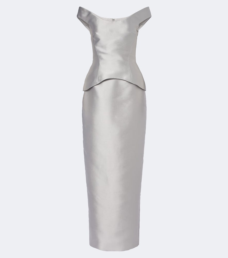 Solace London Pieta off-shoulder peplum satin gown