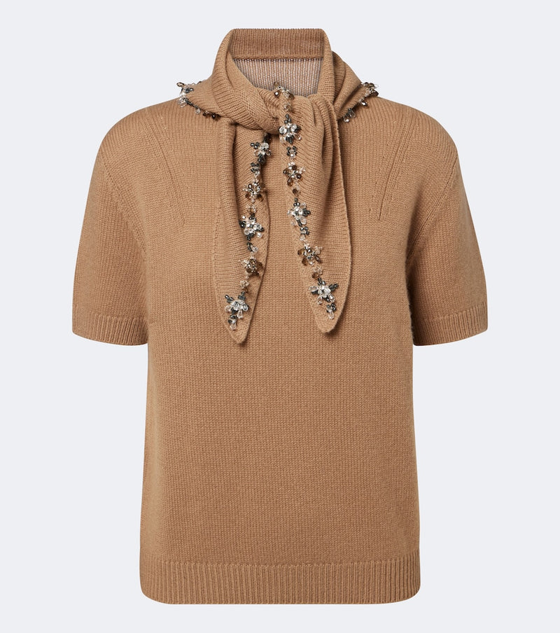 Prada Embellished tie-neck cashmere sweater