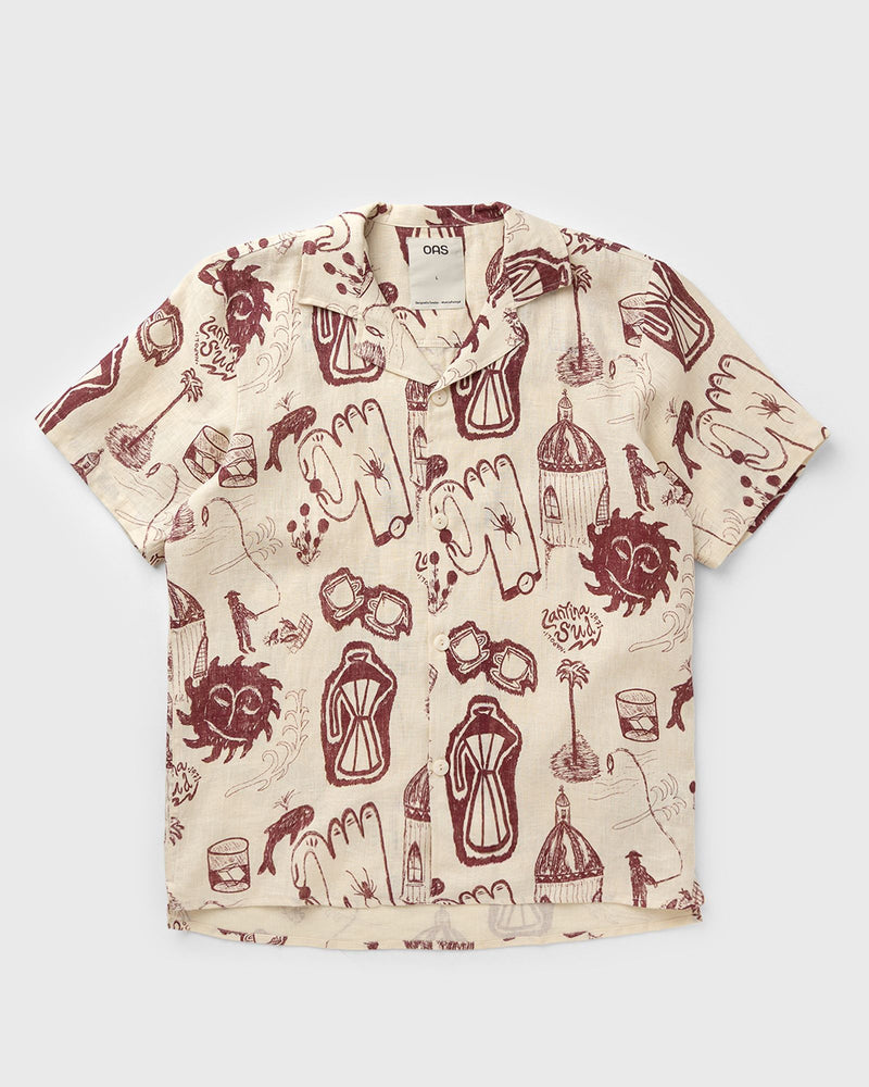 Oas Cantina Cuba Linen Shirt Red|beige
