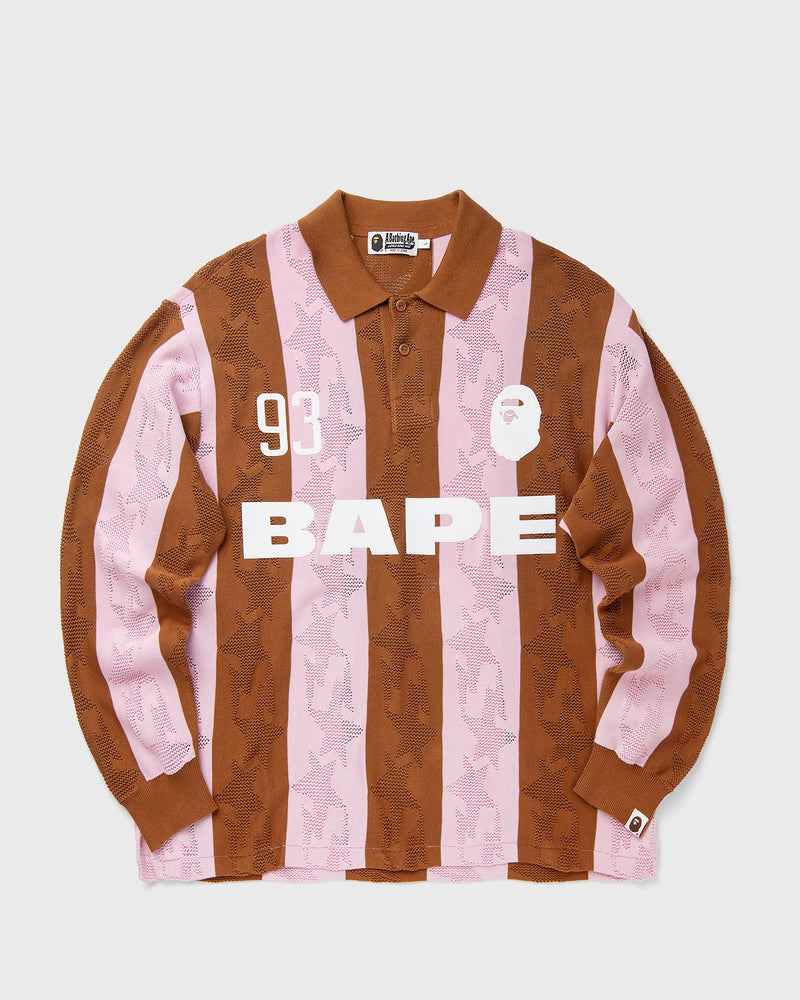 A Bathing Ape Sta Stripe Pattern Jacquardulti Logo Relaxed Fit Ls Tee Brown|pink