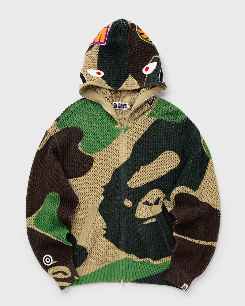 A Bathing Ape Abc Camo Crochet Shark Relaxed Fit Full Zip Hoodie Brown|green