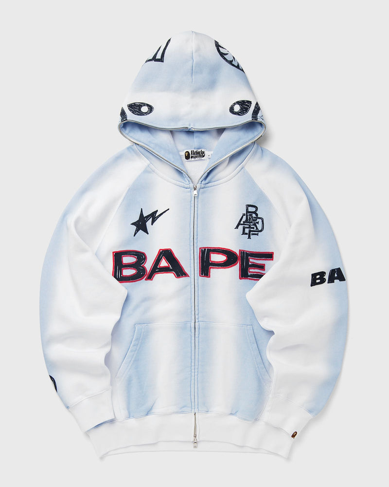 A Bathing Ape Hand Draw Football Shark Relaxed Fit Full Zip Hoodie White