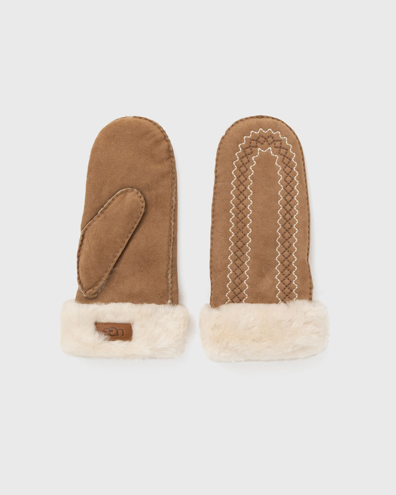 Ugg Womens Atherson Embroidered Mitten Brown